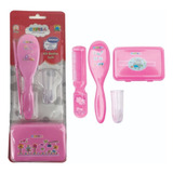 Kit Banho Bebês Higiene Saboneteira Escova Pente Rosa