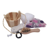 Kit Banho Escova Esponja Toucador De Banho Touca Lilas