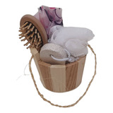 Kit Banho Escova Esponja Toucador De Banho Touca Lilas