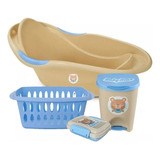 Kit Banho Infantil Com Cesto Lixeira Saboneteira E Banheira