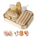 Kit Banho Spa Madeira Relaxante Massagem Revigora Esfoliação Cor Natural Kit Banho Spa Luxo 7 Peças Para Cuidados Pessoais Liso