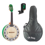 Kit Banjo Profissional Verde Rozini Capa Luxo Afinador