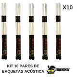 Kit Baqueta Acústica Rods Jhamma 10pares