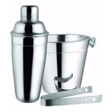 Kit Bar Aço Inox 3pçs Coqueteleira 750ml Balde E Pegador