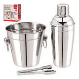 Kit Bar Balde De Gelo Alça 1l Coqueteleira Pegador Inox