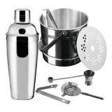 Kit Bar Coqueteleira 7 Peças Inox Balde De Gelo Com Pegador