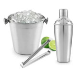 Kit Bar Coqueteleira Balde De Gelo Inox 1litro Pegador