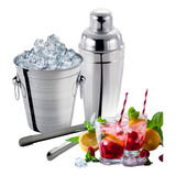 Kit Bar Coqueteleira Balde E Pegador De Gelo Em Aço Inox