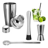 Kit Bar Coqueteleira Inox 500ml Socador Colher Dosador