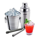 Kit Bar Inox 3 Peças coqueteleira 500ml balde Gelo pegador 
