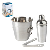 Kit Bar Inox 3 Peças Coqueteleira 500ml Balde Pegador Drink