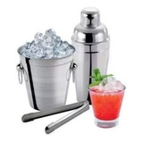 Kit Bar Inox 3 Peças Coqueteleira 500ml Balde Pegador Drink
