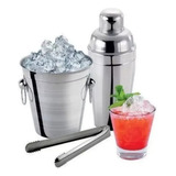 Kit Bar Inox 3 Peças Coqueteleira 500ml Balde Pegador Drink