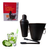 Kit Bar Inox Balde Gelo Coqueteleira Pegador Inox Preto