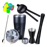 Kit Bar Master Coqueteleira Aço Inox Black Dosador Drinks
