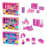 Kit Barato Casinha Boneca Brinquedo Cozinha Quarto Sala