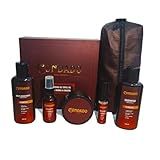 Kit Barba Cabelo Bigode Floresta Condado Amadeirado 6 Itens Shampoo Balm Hidratante Óleo Pomada Modeladora Colônia Necessaire Presente