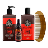 Kit Barba Negra Balm Shampoo Óleo Pente Curvo Don Alcides