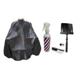 Kit Barbeiro Cabeleireiro Capa Borrifador Espanador Escovinh