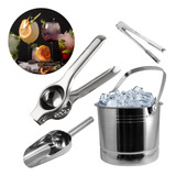 Kit Barman Balde Gelo Pegador Concha Espremedor Frutas Inox