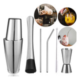 Kit Barman Coqueteleira Socador Jigger Dosador Inox Canudo