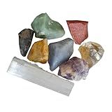 Kit Barra Selenita Com 7 Pedras Brutas Dos Chakras Naturais
