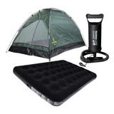 Kit Barraca Camping 3 Lugares C Colchão Casal Acampamento Cor Preto