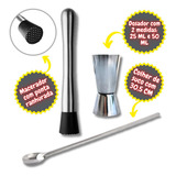 Kit Bartender Caipirinha Profissional Socador Dosador Duplo