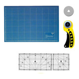 Kit Base Corte A3 Azul 45x30 Régua 15x30 15x15 Cortador 45mm