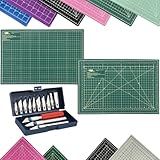 Kit Base De Corte A3 45x30cm Patchwork Artesanato Scrapbook Dupla Face Multiuso AutoCura Jogo Estilete De Precisão Profissional 13 Peças -Verde-