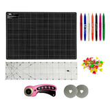 Kit Base De Corte Patchwork 90x60 Regua 15x60 Cortador 45mm Cor Placa De Corte Preta