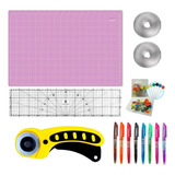 Kit Base De Corte Rosa 90x60 Regua 15x60 Cortador 45mm