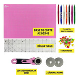 Kit Base Para Corte Patchwork Regua 60 Cortador Tecido 45mm Cor Base Rosa1