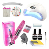 Kit Basico Gel Fibra Cabine Led Uv Lixadeira Top Coat Primer