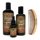 Kit Básico Shampoo Balm E Óleo Barba Terra E Pente Viking