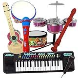 Kit Bateria Tambor Teclado Viola Microfone Infantil 7 Brinquedos Musicais