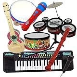 Kit Bateria Tambor Teclado Viola Microfone Infantil 7 Brinquedos Musicais