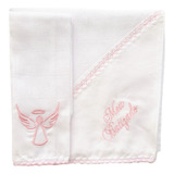 Kit Batizado 2 Peças Toalha Fralda Babete Rosa