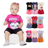Kit Bebê 12 Peças Menina Conjunto Verão 6 Shorts 6 Blusas