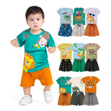 Kit Bebê 12 Peças Menino Conjunto 6 Shorts 6 Camisetas