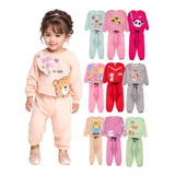 Kit Bebê 4 Peças Moletom Peluciado Menina Infantil Inverno
