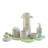 Kit Bebê Higiêne Térmica 500ml Porcelana Bandeja Nuvem Verde