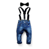 Kit Bebê Infantil Calça Jeans Colorida Suspensório