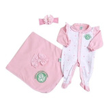 Kit Bebê Manta Luxo Mais Tiara E Macacão Do Palmeiras