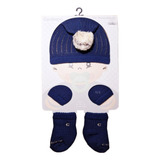 Kit Bebê Maternidade Touca Meia E Luva Centopé Azul Marinho