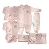 Kit Bebê Saída Maternidade Personalizada Rosa 9 Peças