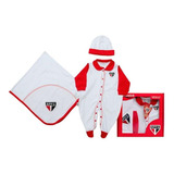 Kit Bebê São Paulo Macacão Manta E Gorro Malha Oficial