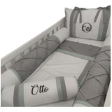Kit Berço Americano Cinza Chambray Personalizado 8 Peças