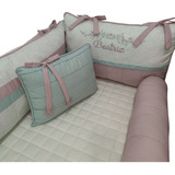 Kit Berço Americano Personalizado Rose Com Linho 8 Peças