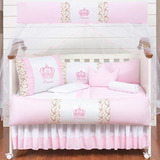 Kit Berço Coroa Luxo Menina Rosa Bebê Promoção 11 Peças